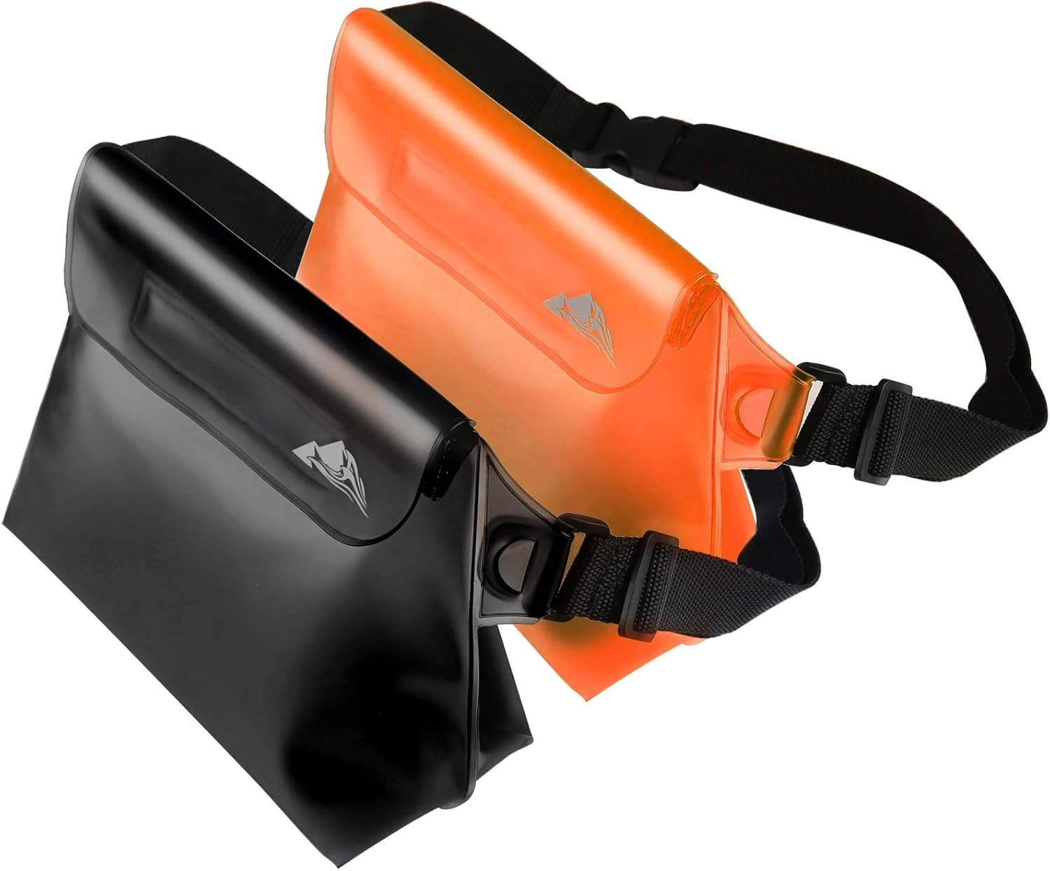 HEETA 2-Pack Waterproof Pouch with Waist Strap, Transparent Screen Touchable Dry Bag with Adjustable Belt for Phone Valuables for Swimming Snorkeling Boating Fishing Kayaking (Orange & Black)