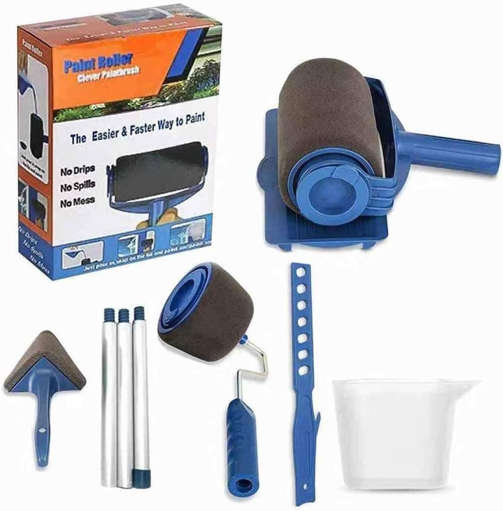 Paint Roller Kit, 9PCS DIY Wall Printing Brush kit with Paint Runner Pro Brush, Wall Printing Brush, 3 Telescopic Poles for House, School & Office Wall, Ceiling