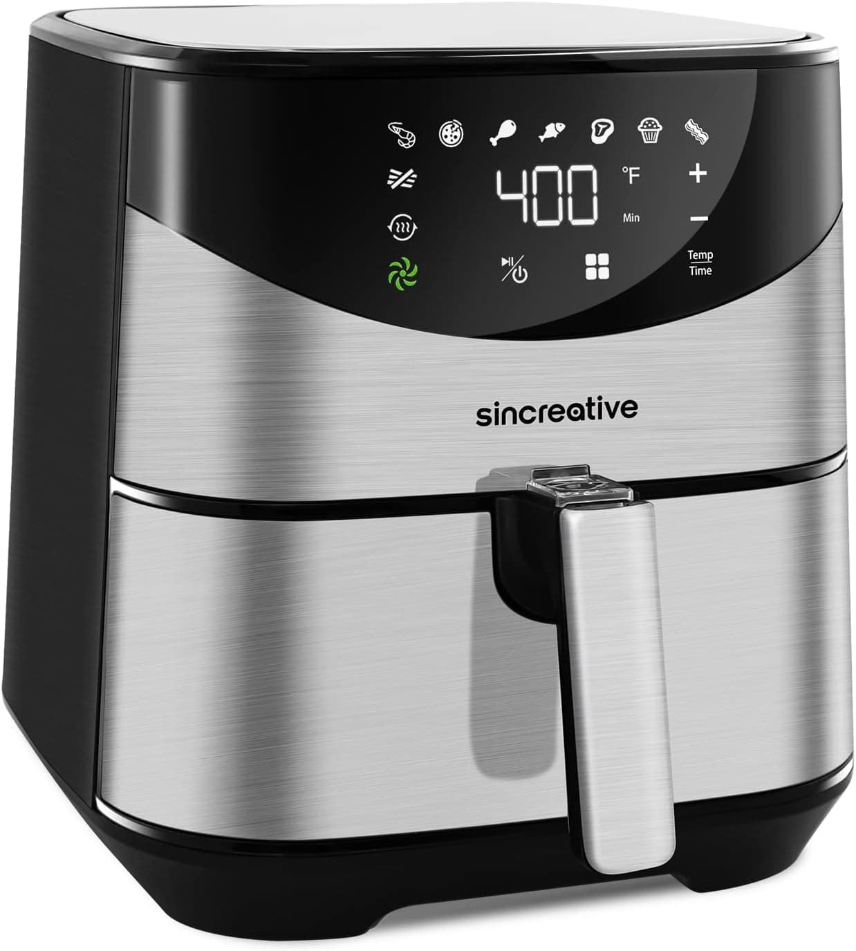 Air Fryer XL, Large Family Size Airfryer Digital Touch Screen, 8-in-1 Hot Air Fryer Oven to Grill Bake Roast, Non-Stick Basket & Recipe Book, 5.8 QT Silver ETL/UL Cert 1-yr Warranty