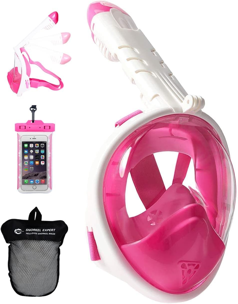 HELLOYEE Full Face Snorkel Mask for Adults Kids Panoramic View Snorkeling Mask Free Breathing Anti-Fog Anti-Leak Design with Detachable Camera Mount
