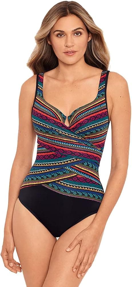 Miraclesuit Women's Swimwear Layered Escape Tummy Control Underwire Bra One Piece Swimsuit