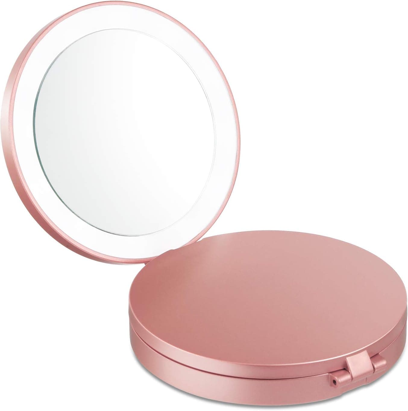 Travel Mirror Lighted Magnifying, Magicfly 10X/ 5X/ 1X Handheld Lighted Mirror,USB Rechargeable Travel Makeup Mirror for Makeup, Daylight LED Compact Led Mirror Folding Mirror for Traveling, Rose Gold
