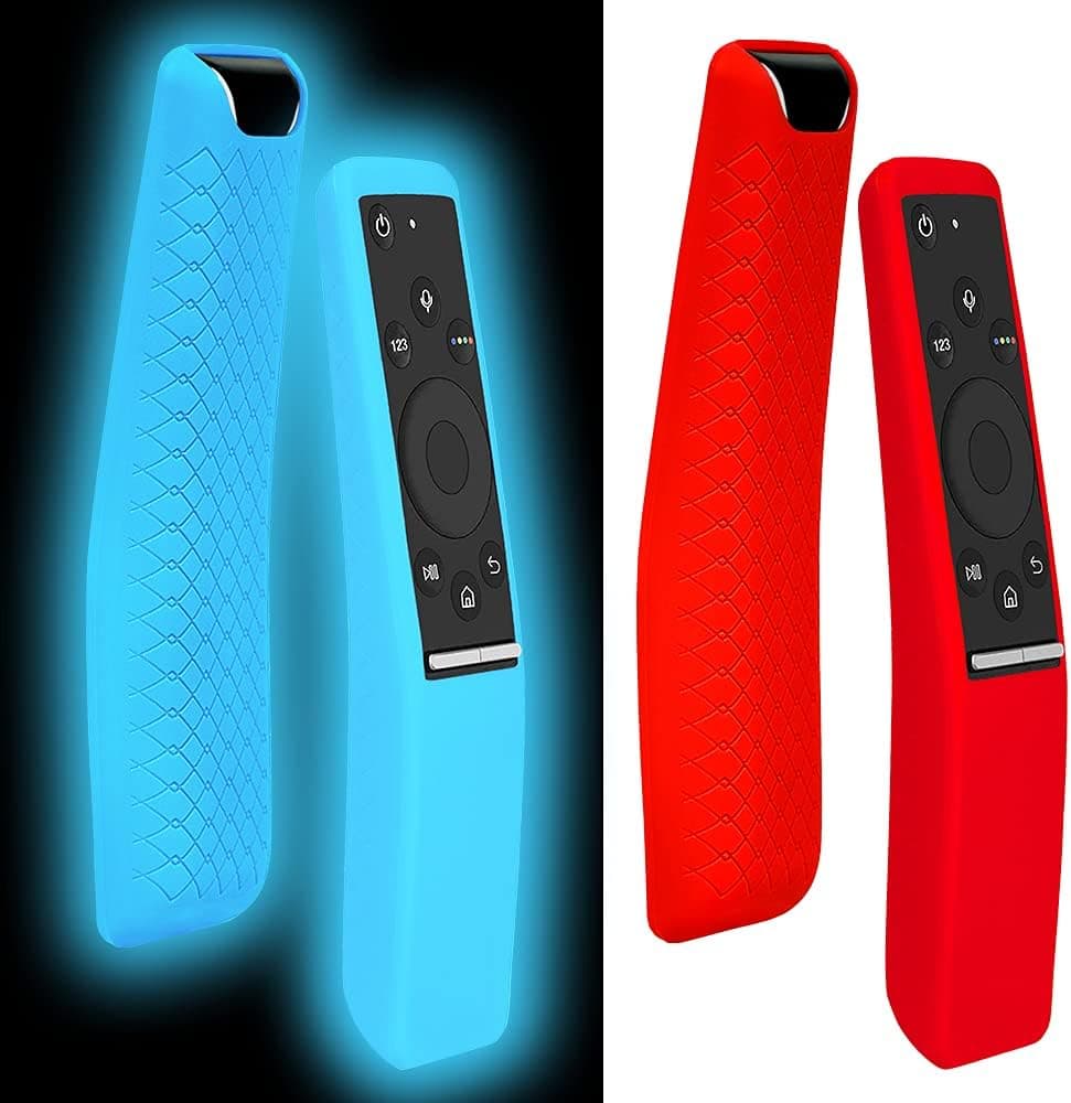 2 Pack Silicone Protective Case Cover for Samsung tv Remote Covers Glowing in The Dark,Anti-Lost Shockproof for Samsung Remote Control Cover BN59 Series (Blue and Red)