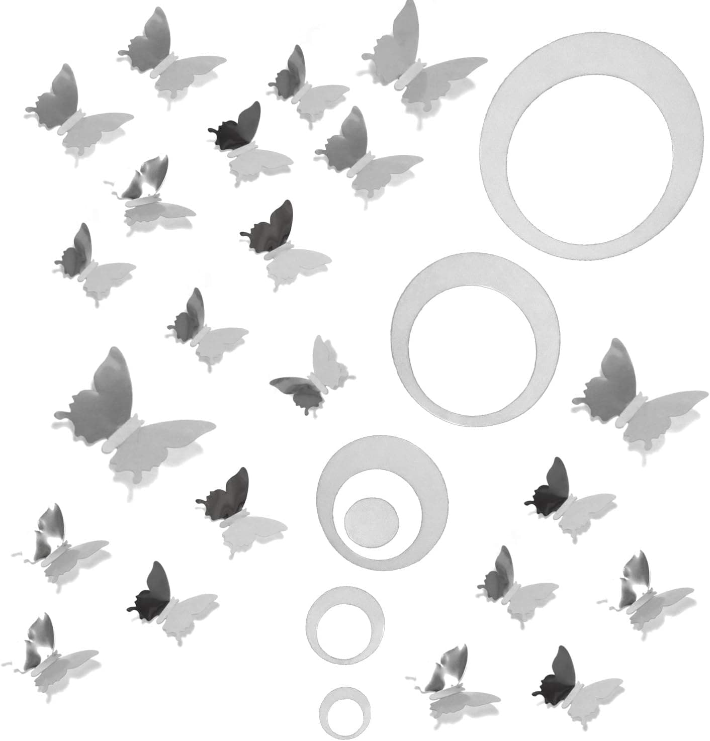ACKLLR 48 Pieces Circle Mirror DIY Wall Sticker Decor with 3D Removable Combination Hollow-Out Butterfly Wall Stickers Decals for Art Home Room Decoration