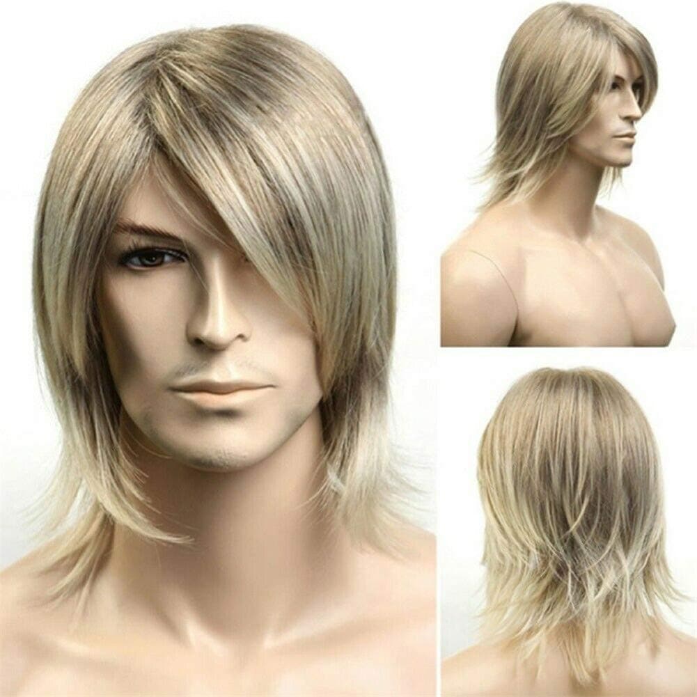 Kaneles Short Blonde Straight Men's Wig Natural Hair Replacement Synthetic Costume Halloween Hair Wigs