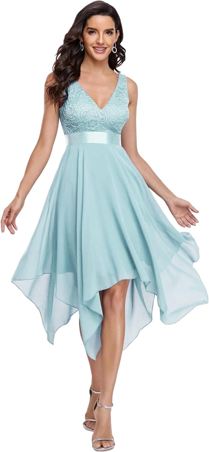 Ever-Pretty Womens Vintage V Neck Irregular Hem Lace A Line Chiffon Cocktail Dresses 0207-USA