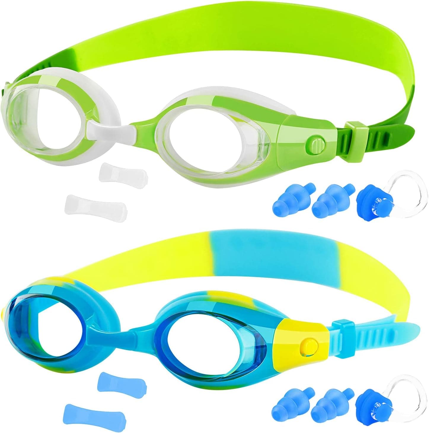 Elimoons 2pack Kids Goggles for Swimming Age 3-15,Kids Swim Goggles with Nose Cover No Leaking Anti-Fog Waterproof