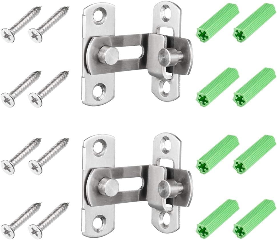 Allure Maek 2 Pieces 90 Degree Right Angle Door Latch Hasp Bending Latch Buckle Bolt Sliding Lock Barrel Bolt with Screws for Doors and Windows (3 Inch)