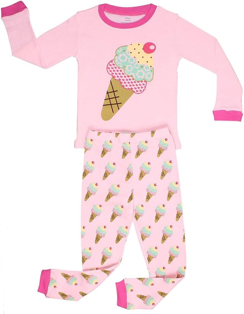 Elowel Little Girls Ice Cream 2 Piece Pajama Set 100% Cotton (Size6M-8Y)