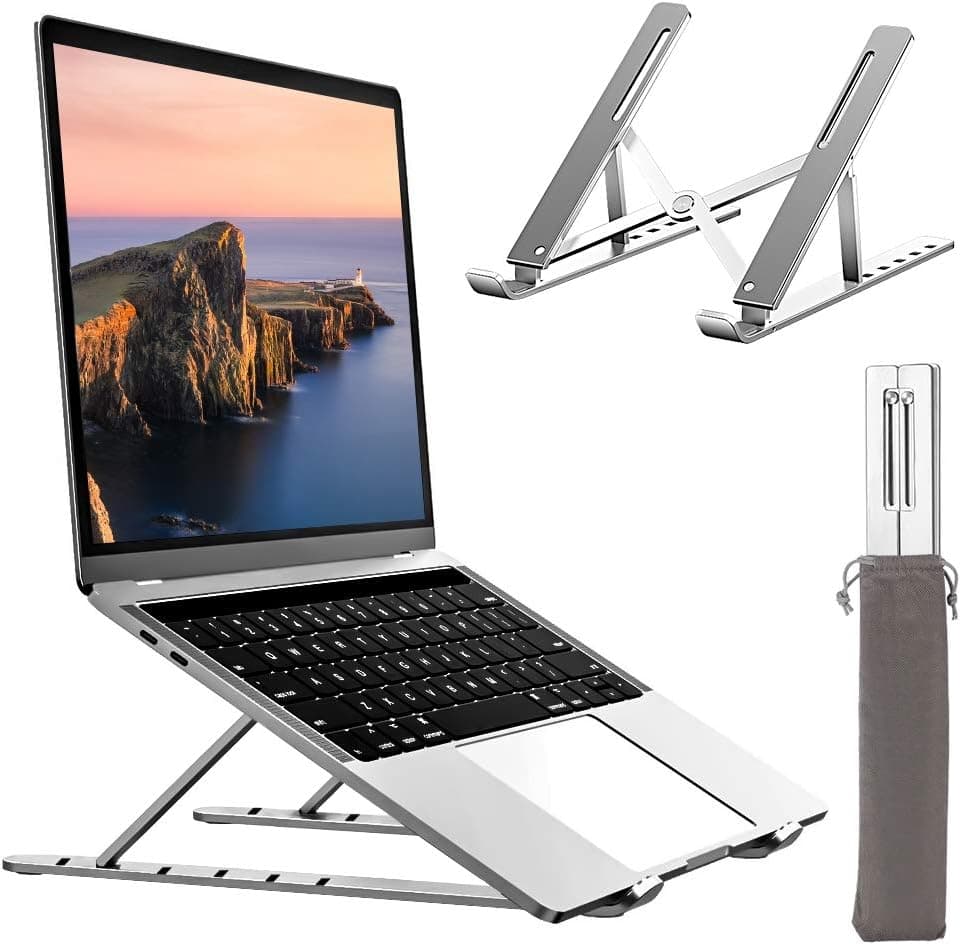 Laptop Stand, Swonuk Portable Multi-Angle Adjustable Foldable Anti-Slip Holder Riser, Ventilated Aluminum Alloy iPad Tablet Mount for All Notebook(Silver) (Silver)