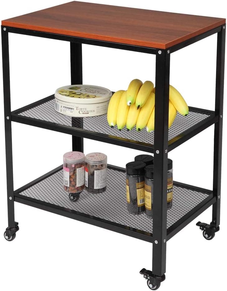 Kcelarec Kitchen Microwave Cart, 3-Tier Kitchen Rack Utility Microwave Oven Stand Movable Cart Workstation Shelf