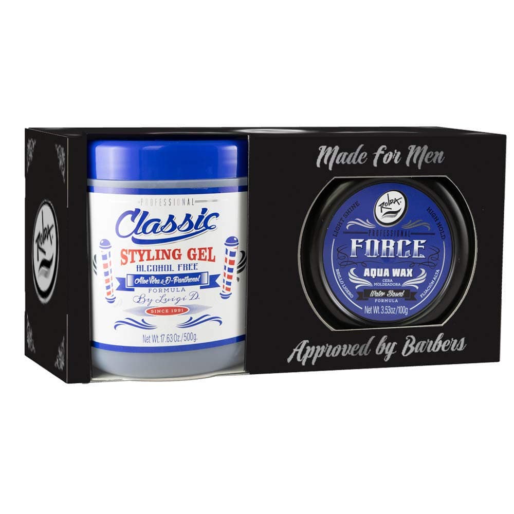 Rolda Classic Kit Styling Gel 17.6 Oz Firm Hold | Wet Look And Force Aqua Wax 3.53 Oz High Hold | Light Shine.