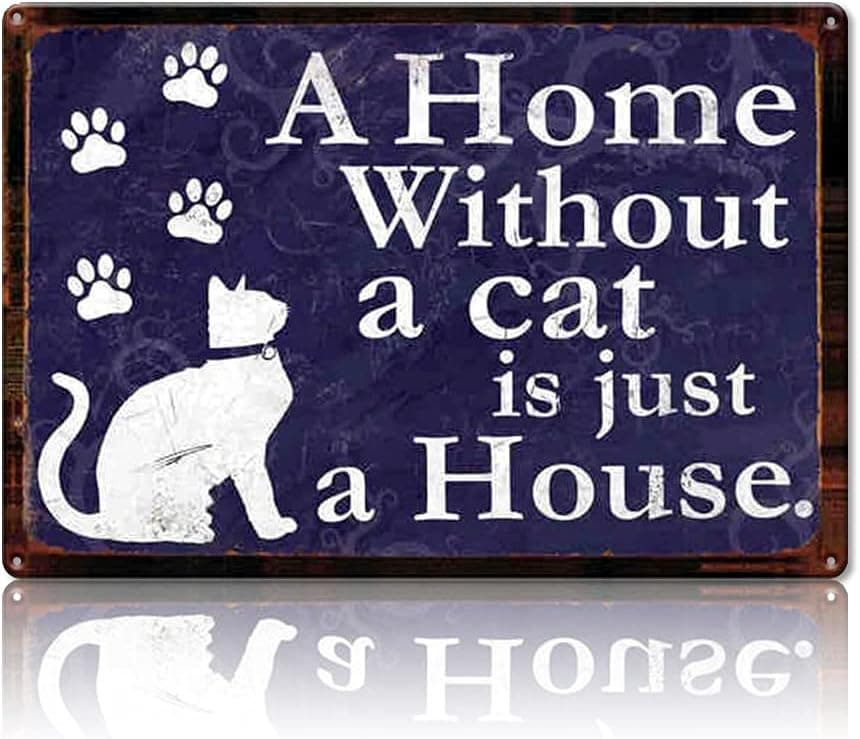 IARTTOP Cat Wall Art Iron Painting, Adorable Cat Footprints Retro Metal Tin Art Wall Decor, Set of 1 (8" x12"), Inspirational Quote Family Sign for Bedroom Living Room Decor