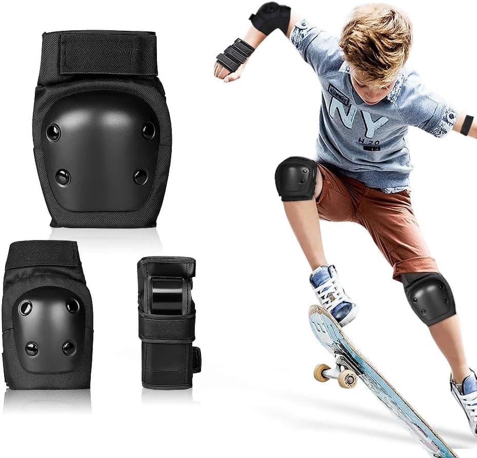Kids Protective Gear Set 6 in 1, Knee Pads Elbow Pads Wrist Guards, Sleeve Design and Breathable Fabric for Boys Girls Youth Skateboarding Cycling Scooter