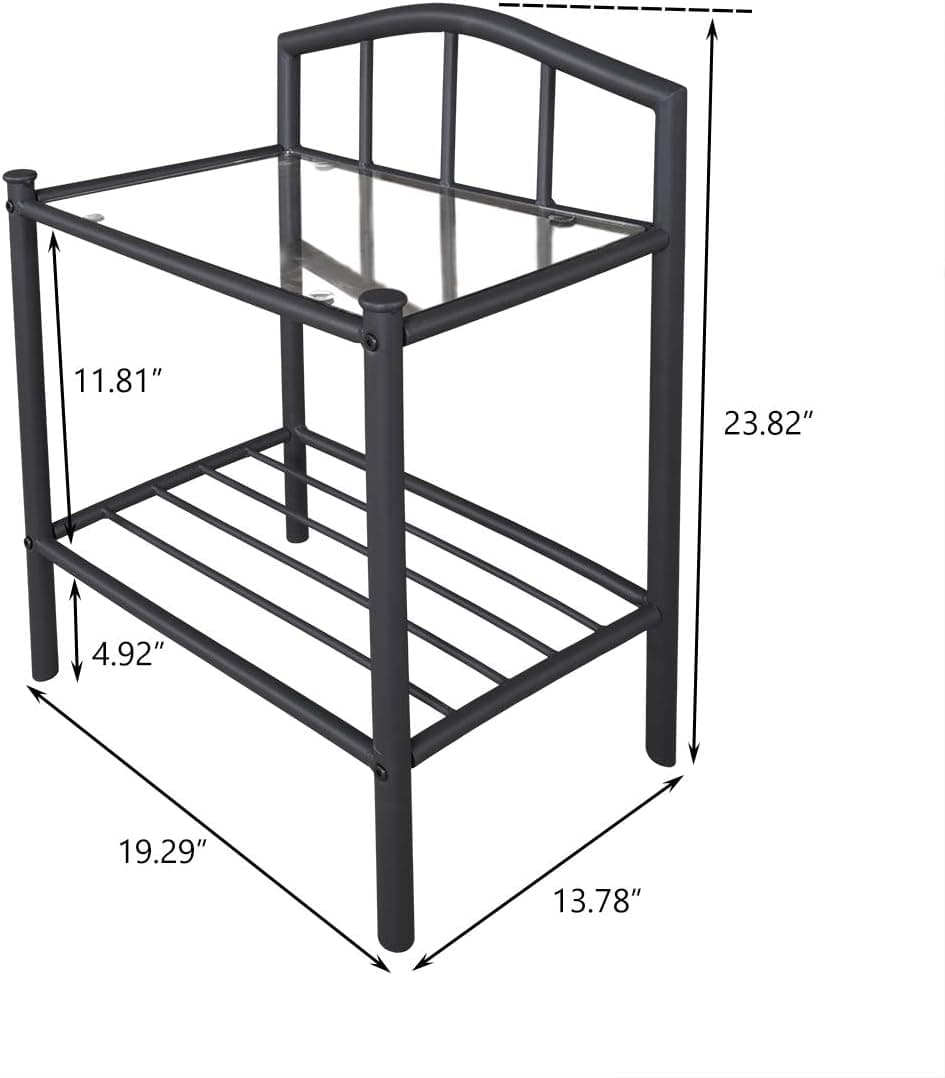 BOFENG End Table Glass Top Snack Table Console Sofa Tables Side Table Bedside Table Coffee Table Metal Frame C Table for Coffee Laptop - Black