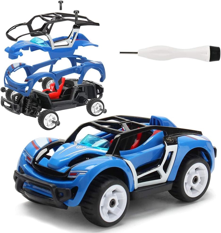 Pull-Back Toy Cars Take Apart Race Car DIY Car Assembly Toy Tool Kit Build Your Own Car Educational Toy for Kids Boys & Girls Toys Aged 3+ (Blue)