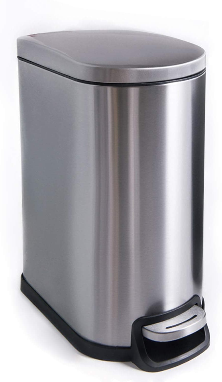 CTETC Slim Small Trash Can with Lid Soft Close and Removable Inner Wastebasket, Rectangular Narrow Stainless Steel Garbage Can for Bathroom Bedroom, Anti-Fingerprint Brushed Finish, 2.6Gal/10L, Silver
