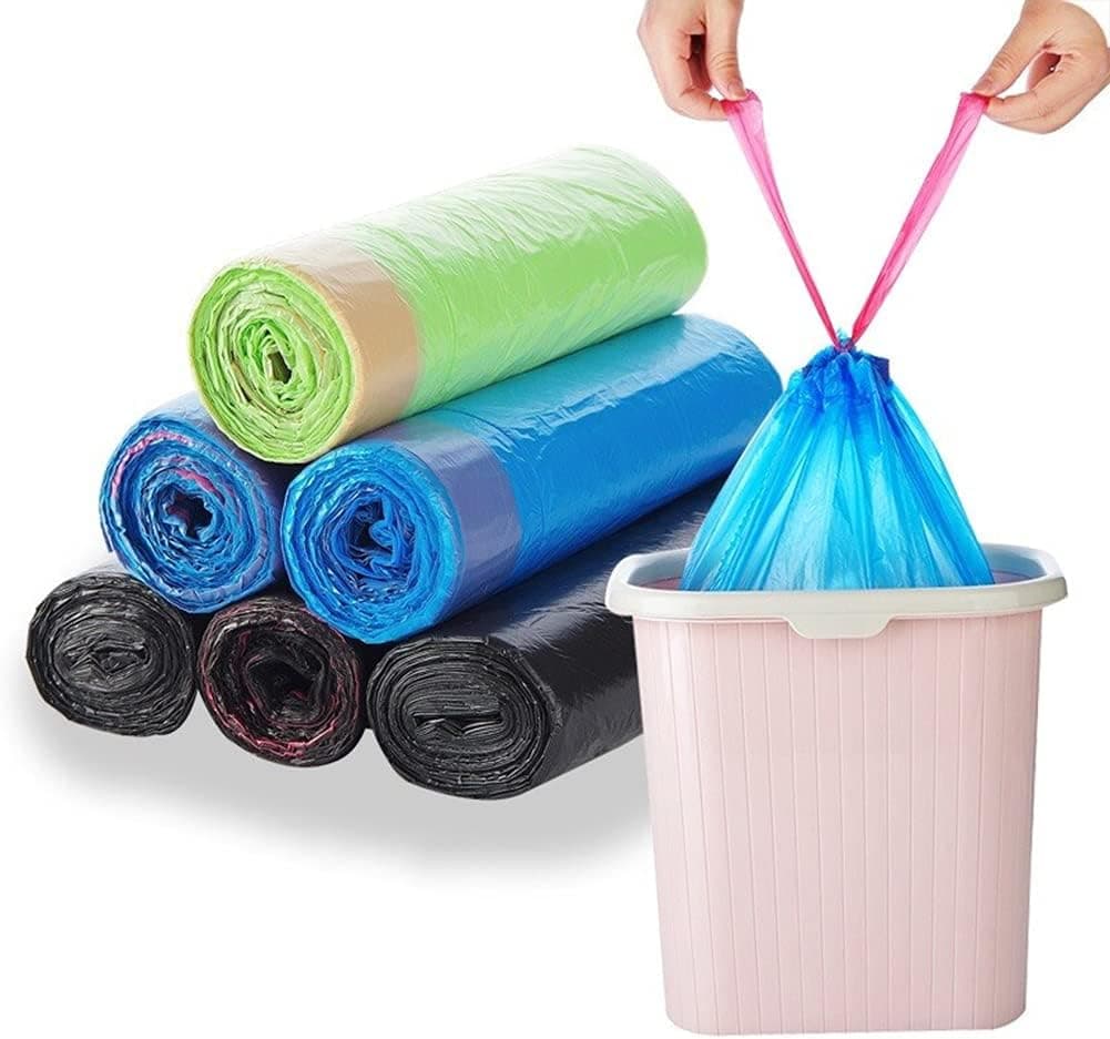 75Counts Small Trash Bag,4 Gallon Eco-Friendly Recycling Bags, Colorful Drawstring Plastic Garbage Bags,Bathroom Trash Can Bin Liners,Wastebasket Bags for Home Office Kitchen(5 Rolls)