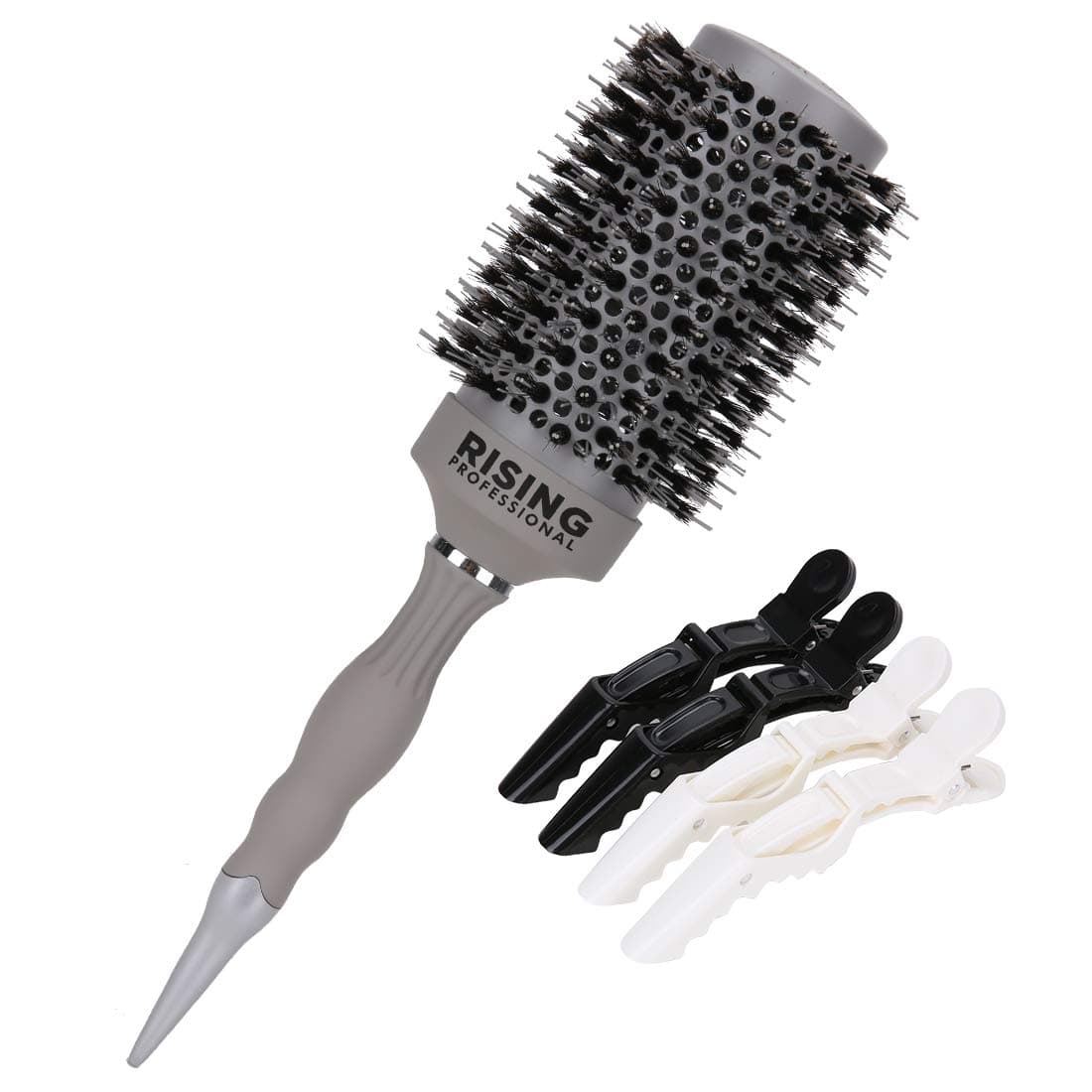 Professional Round Brush for Blow Drying with Natural Boar Bristle, Nano Thermic Ceramic Coating& Ionic Roller Hairbrush, Boar Bristle Brushes for Hair Styling, Drying and Healthy Hair +4 Styling Clips (53mm)