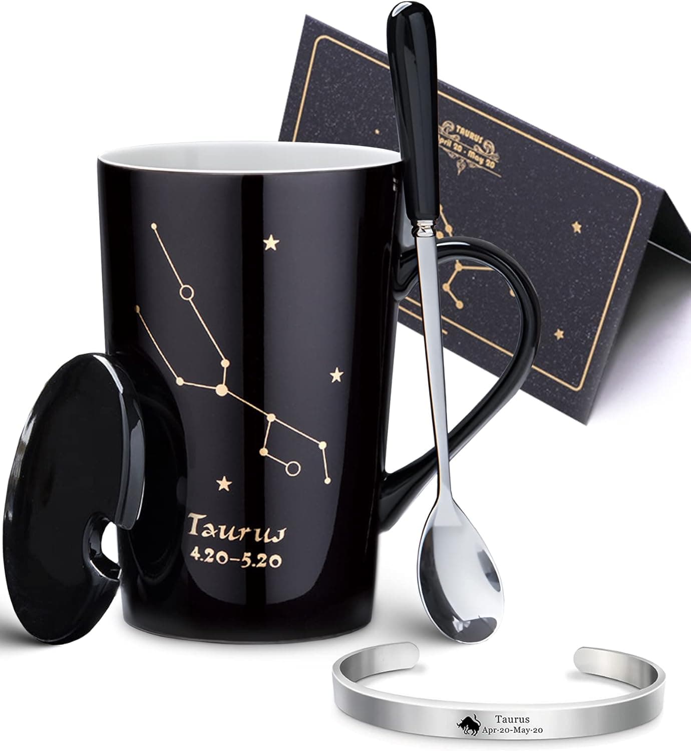 Taurus Zodiac Mug Gifts - 13.5oz Taurus Mug and Taurus Bracelet with Gift Card Astrology Gifts for Men Women Taurus Zodiac Gift