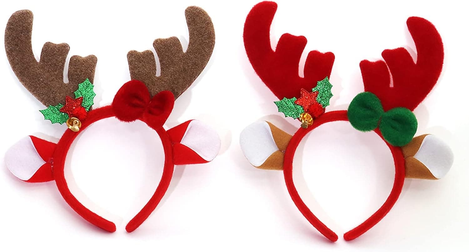 PEKCRSED Reindeer Antlers Set of 2, Christmas Headgear, Hairband Headband for Adult Kids Birthday Party or Christmas Party Decorations for Men and Women