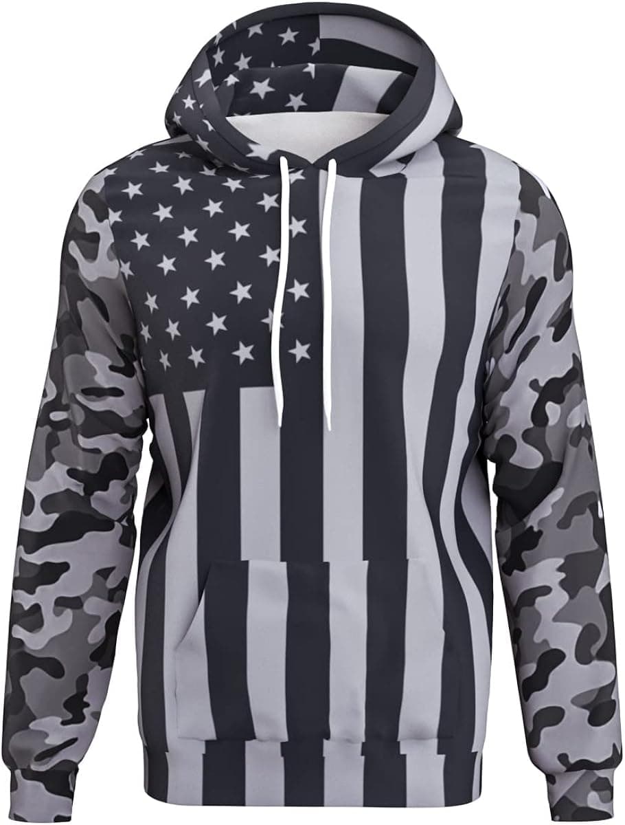 Goodstoworld 3D Camo Cool Hoodies 4th Of July Gray Black Patriotic Printing Hoody Adult Teen Man Funny College Pullover Sweatshirt Sweater Men's Women's Jacket Clothing