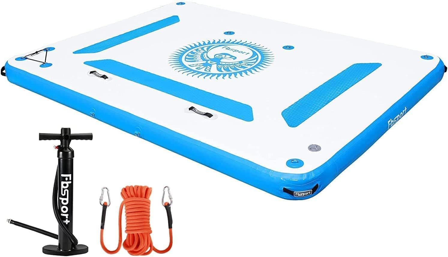 FBSPORT Inflatable Floating Dock, 6ft/ 8ft/10ft Inflatable Water Platform Swim Dock Mat with None-Slip Surface,6 Inch Thick PVC Construction,Floating Platform for Pool Beach Ocean