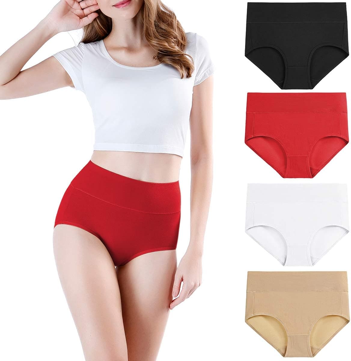 wirarpa Women's High Waisted Cotton Underwear Ladies Soft Full Briefs Panties Multipack