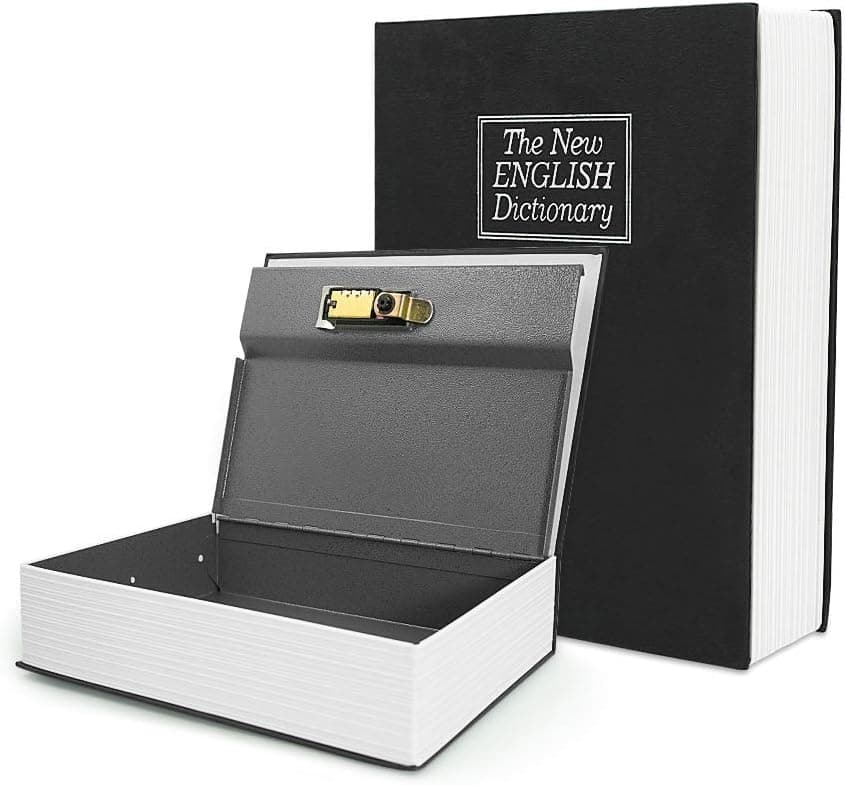 Luwint X-Large Diversion Book Safe Box with Combination Lock, 10.5’’ x 7.8’’ x 2.6’’ Fake Dictionary Metal Hide Stash Container for Storing Money, Jewelry, Gun and Passport (Black)
