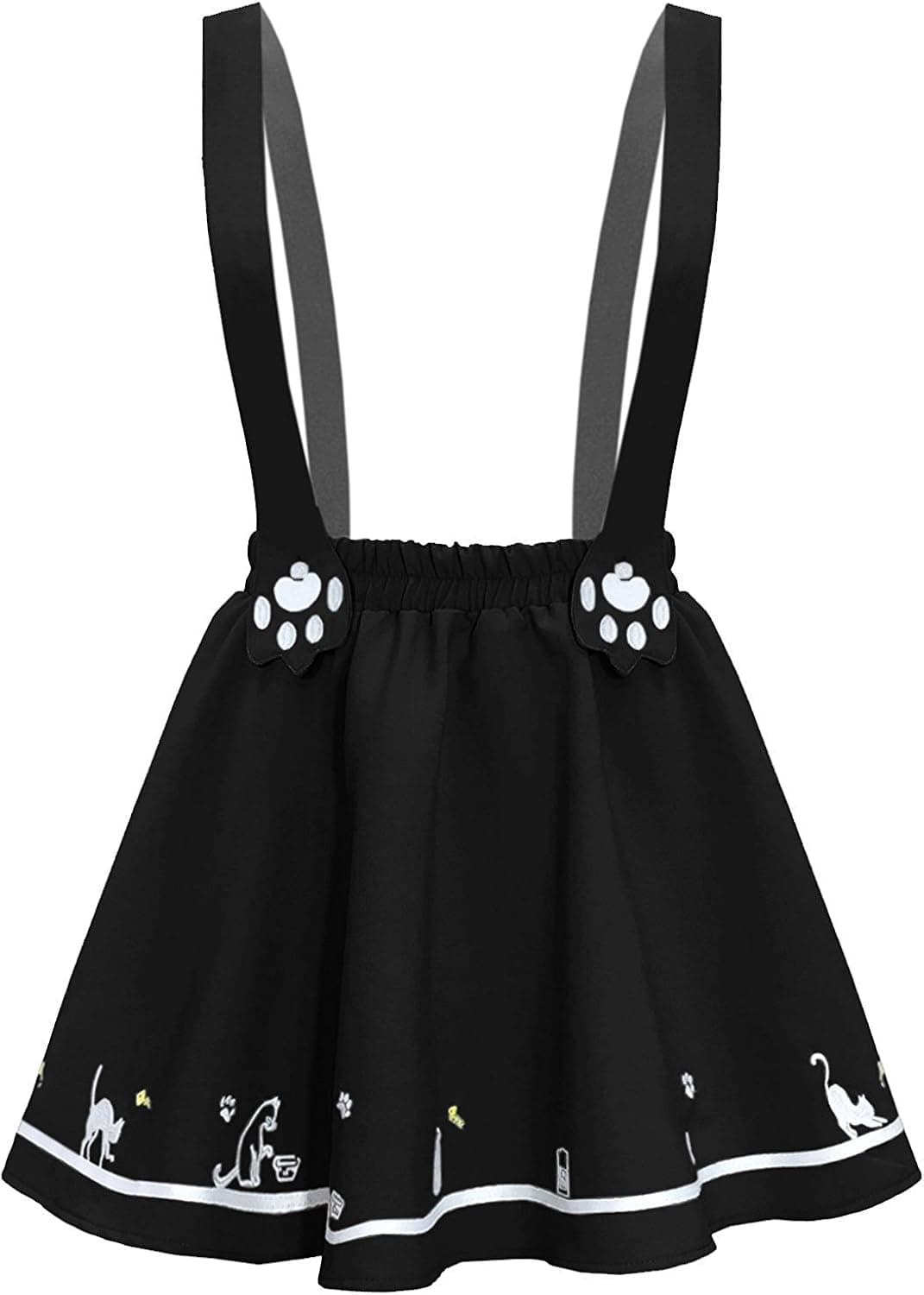 Arjungo Women's Cute Cat Paw Embroidered Detachable Suspender Pleated Lolita Mini Skirt