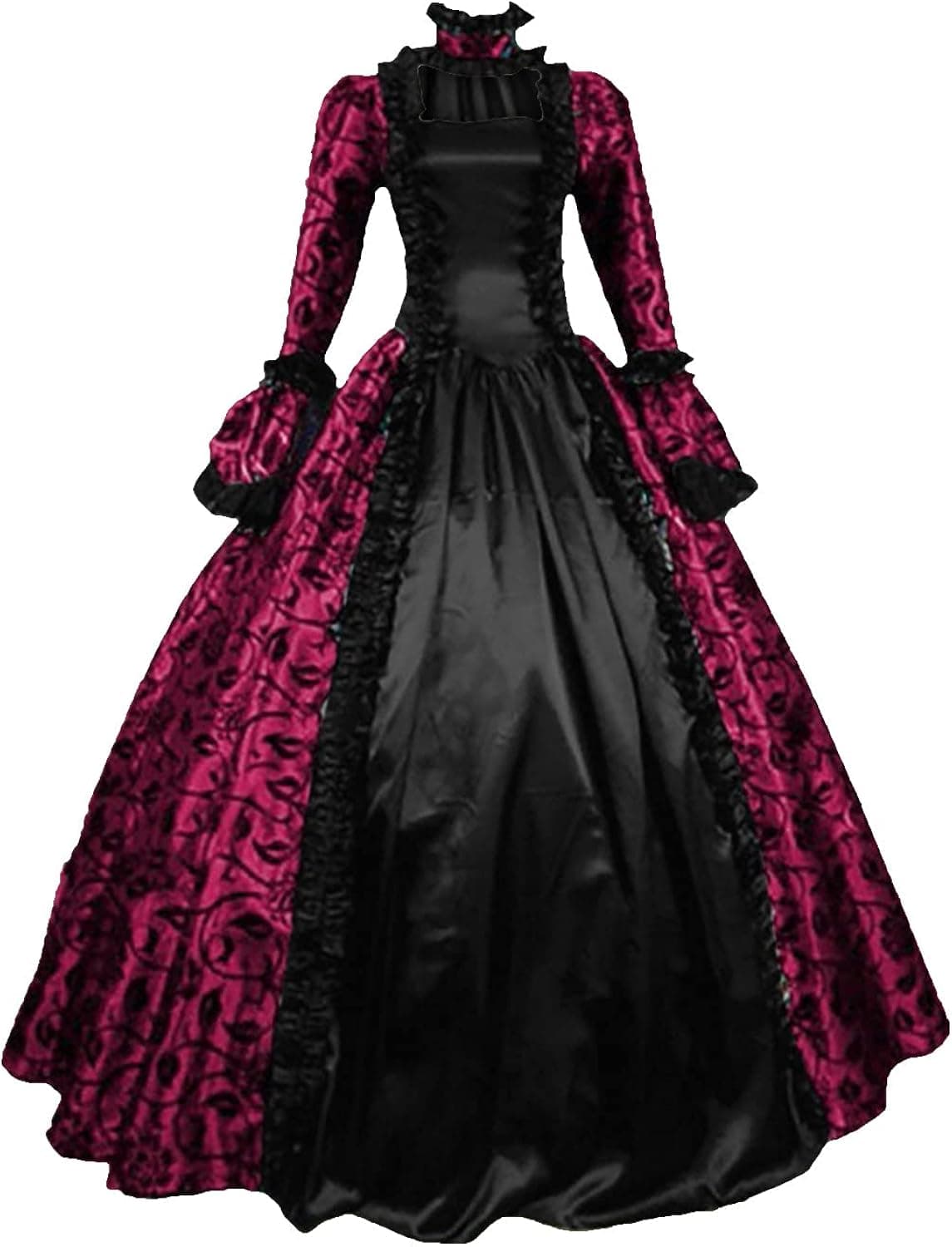 Quinceanera Dresses for Women Poet Sleeve Cinched Waist Bouffant Costumes Contrast Lace Vintage Victorian Ball Gown