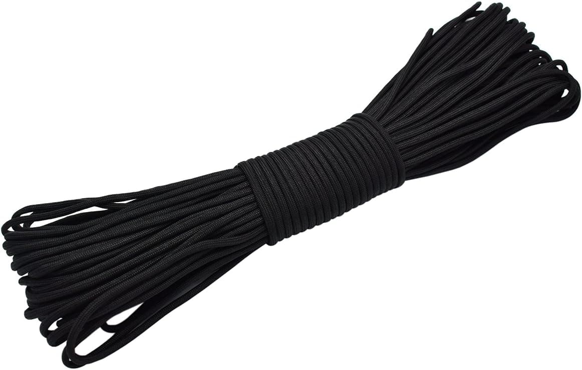 100ft Type III 7 Strand Core Paracord 550 Parachute (16# Black)