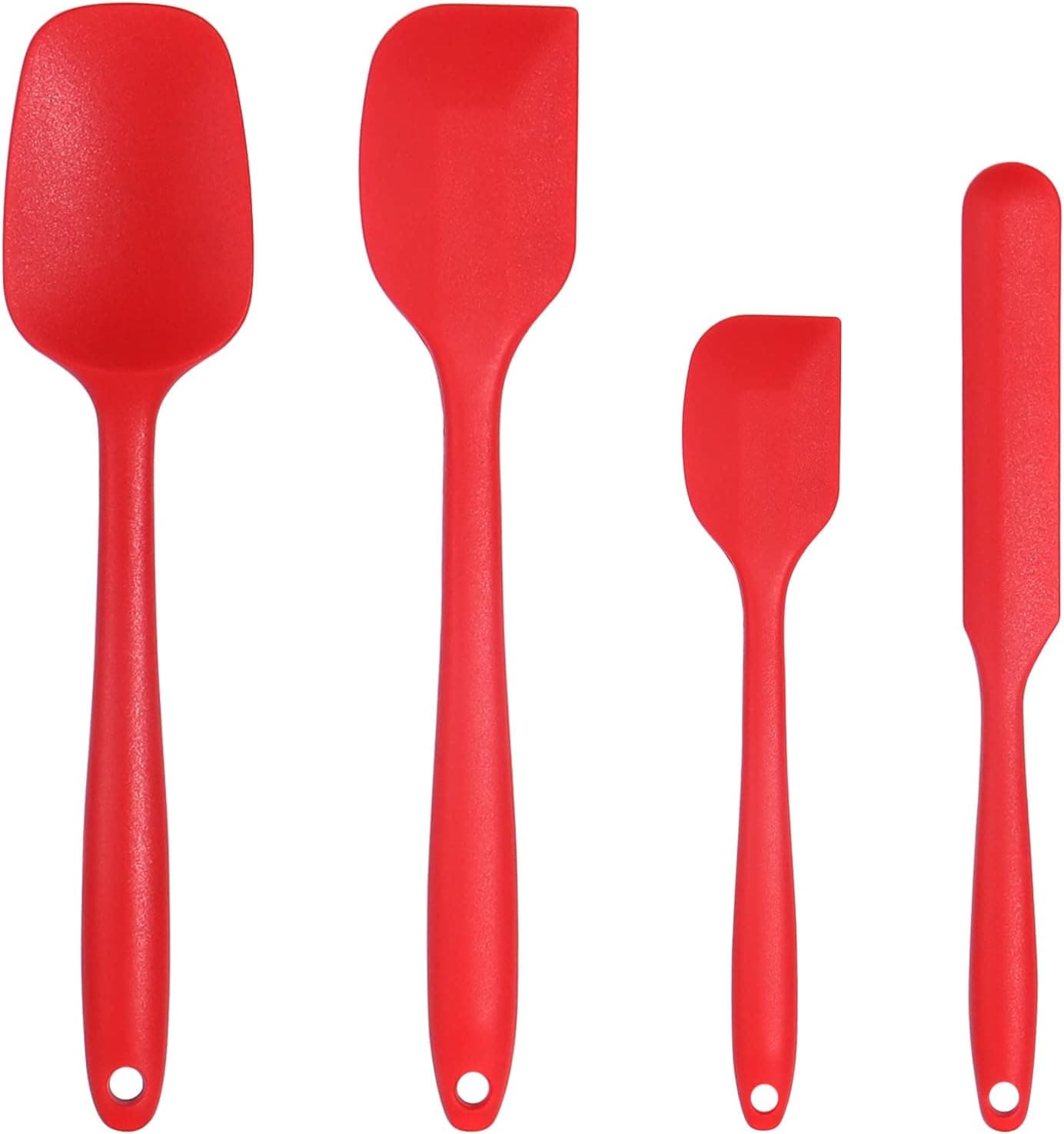 DOCIK Premium Silicone Spatula Set, Heat Resistant Non Stick Rubber Kitchen Scraper Spatulas for Cooking Baking Mixing Stirring, Seamless One-Piece Design, Dishwasher Safe, Set of 4 (Red)