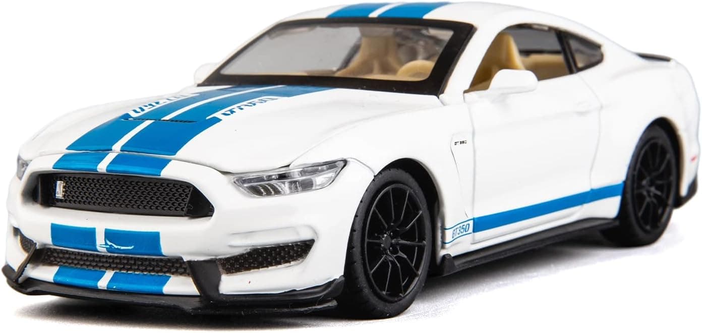 WAKAKAC 1/32 Diecast Car Model Shelby GT350 Toy Vehicle Pull Back Toy Car with Sound and Light for Boys Girls Gift(White)