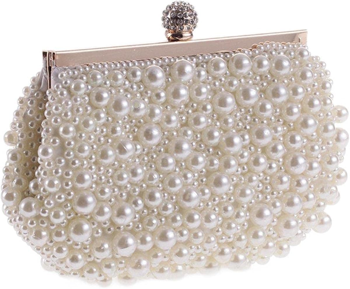 Hoxis Womens Handmade Faux Pearl Beaded Rhinestone Clasp Evening Clutch Fashion Purse CL1455