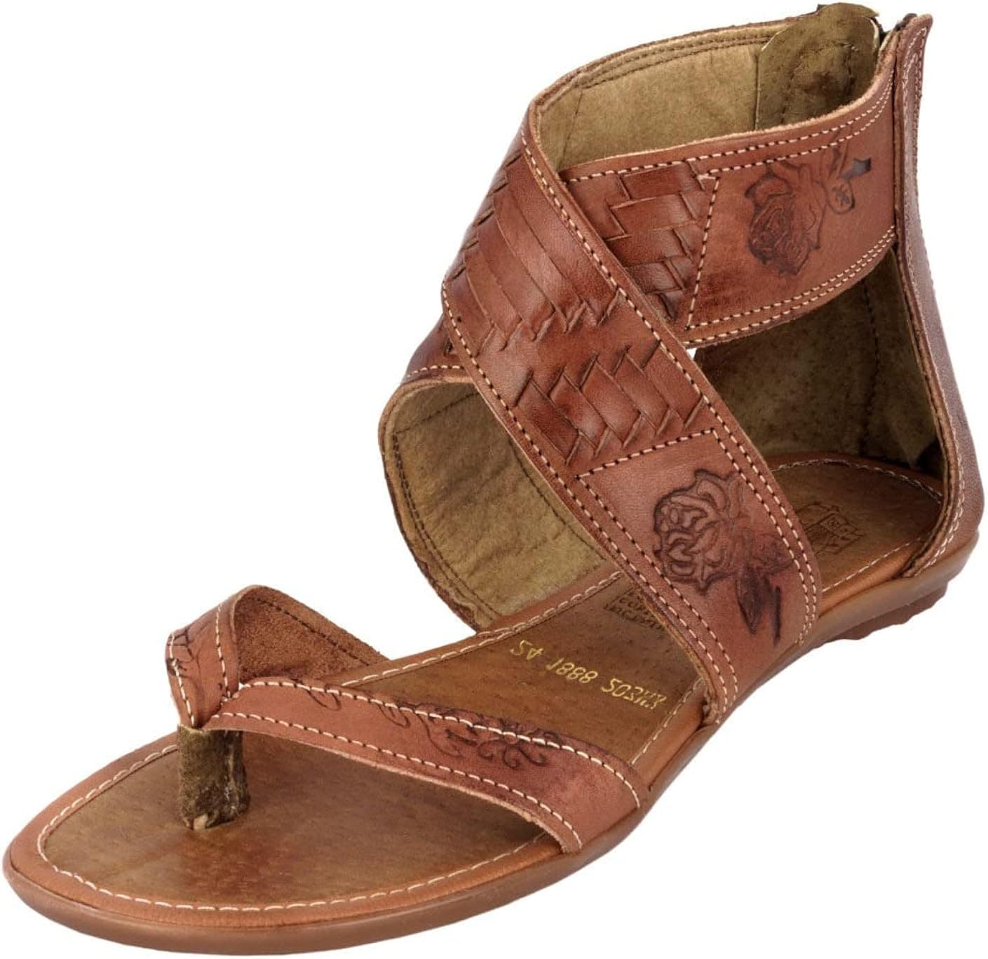 Cowboy Professional Womens 203 Cognac Authentic Mexican Huarache Sandals Leather Ankle Zipper