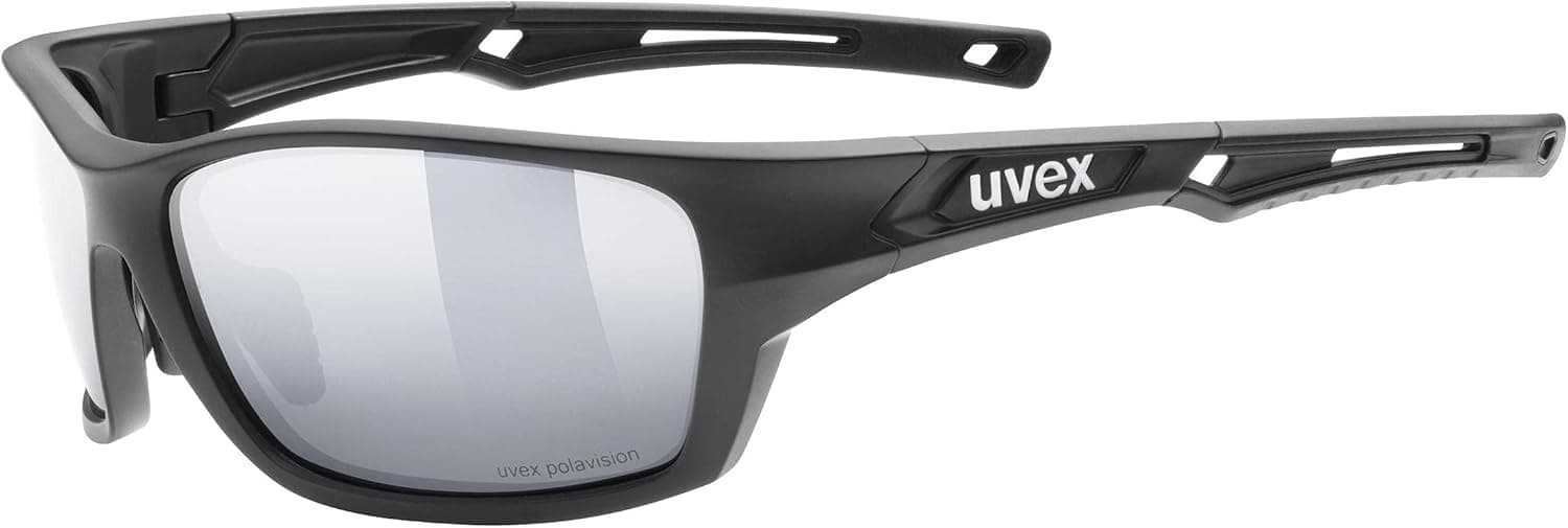 uvex polarized sports sunglasses for cycling/running with UV protection, for women & men, sportstyle 232 P, black mat/silver, one size