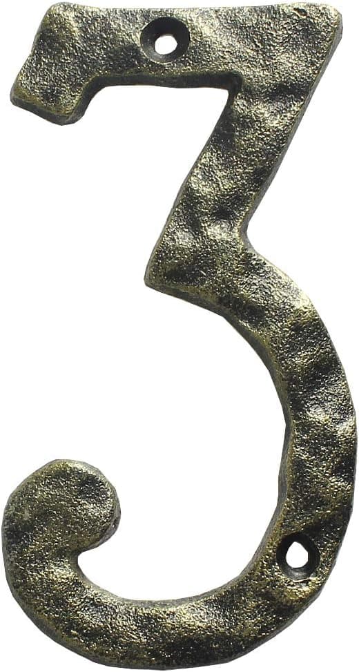 JYL HOME Rustic Address House Numbers, 5.5 Inch Hammered Surface, Color 1, Number 3