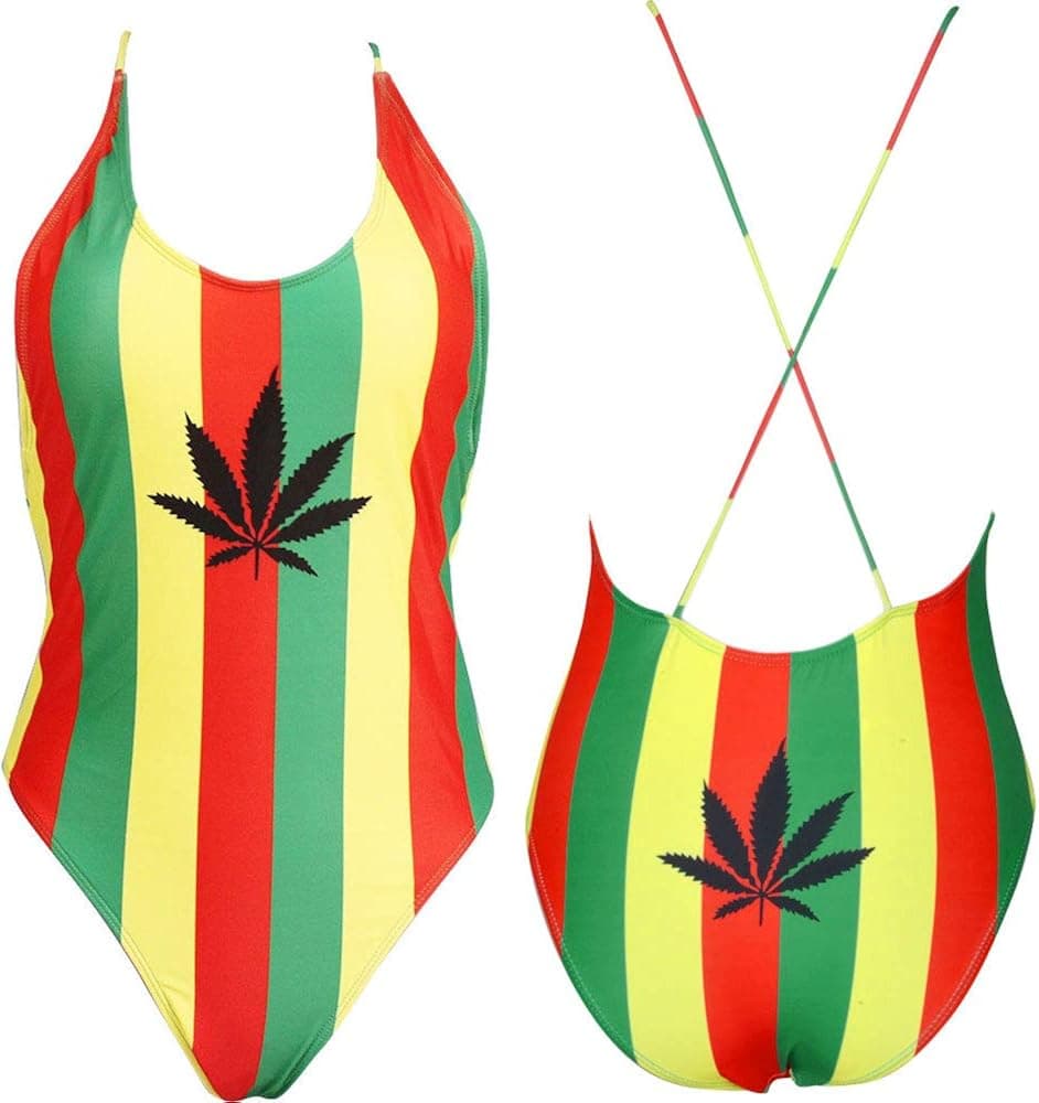 VOARYISA Women's Fashion One Piece Caribbean Jamaica Flag Rasta Sport Monokini Swimsuit Swimwear (Small/4-6, Yellow)