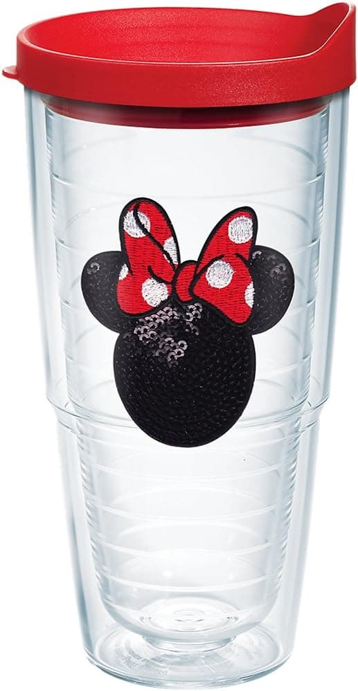 Tervis Disney - Minnie Mouse - Sequins Tumbler with Emblem and Red Lid 24oz, Clear