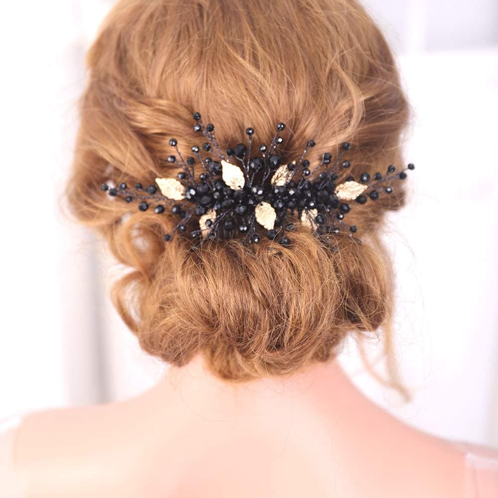 fxmimior Halloween Headpiece Black Hair Comb Silver Leaves Headpiece Vintage Style Women Hair Accessories Wedding Decorative Combs (silver)