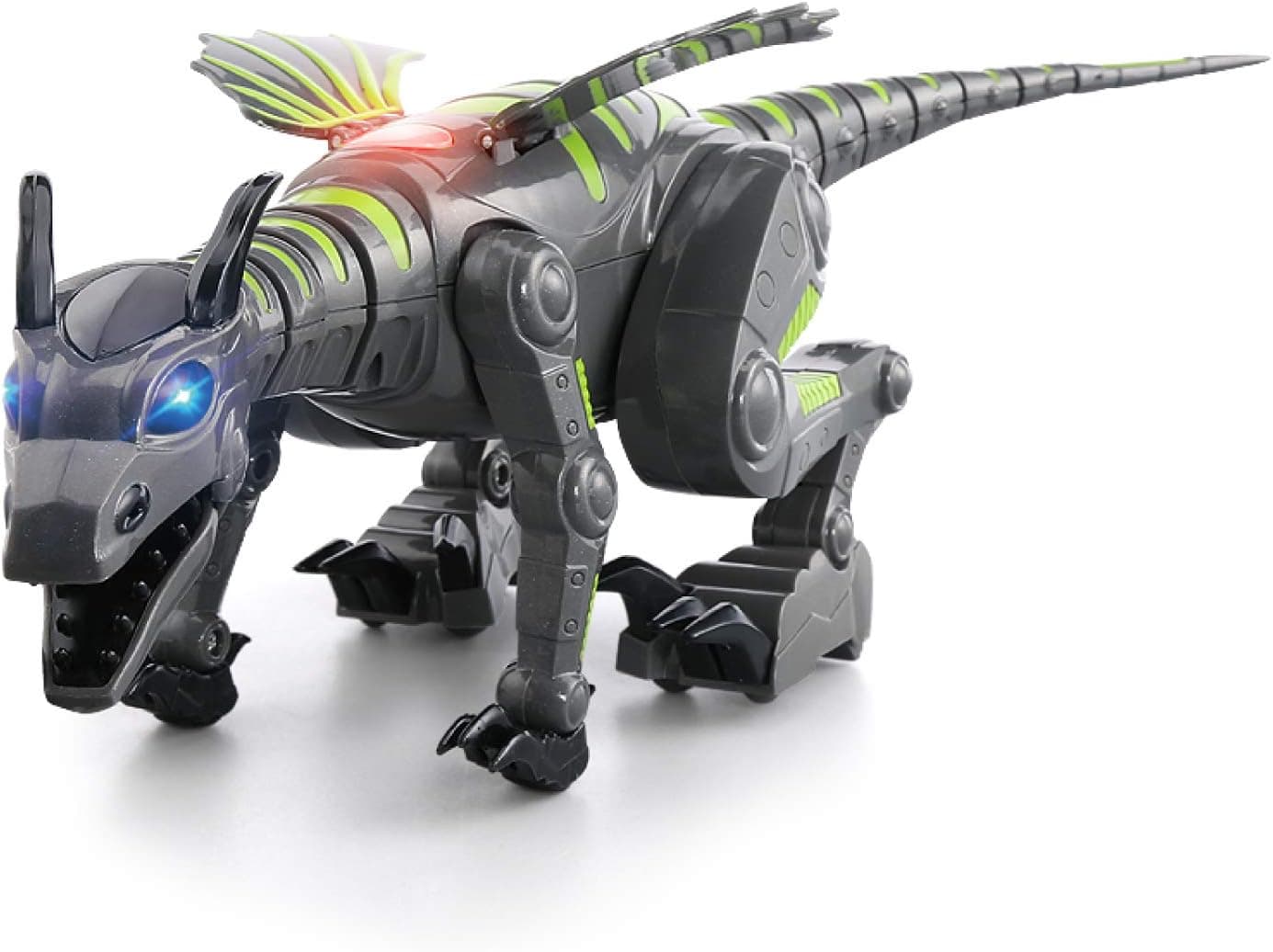 YARMOSHI Walking Dragon Robot Toy. Battery Operated, Moving Limbs, Music Playing with Colorful Glowing Lights Age 3+. (Green Dragon)