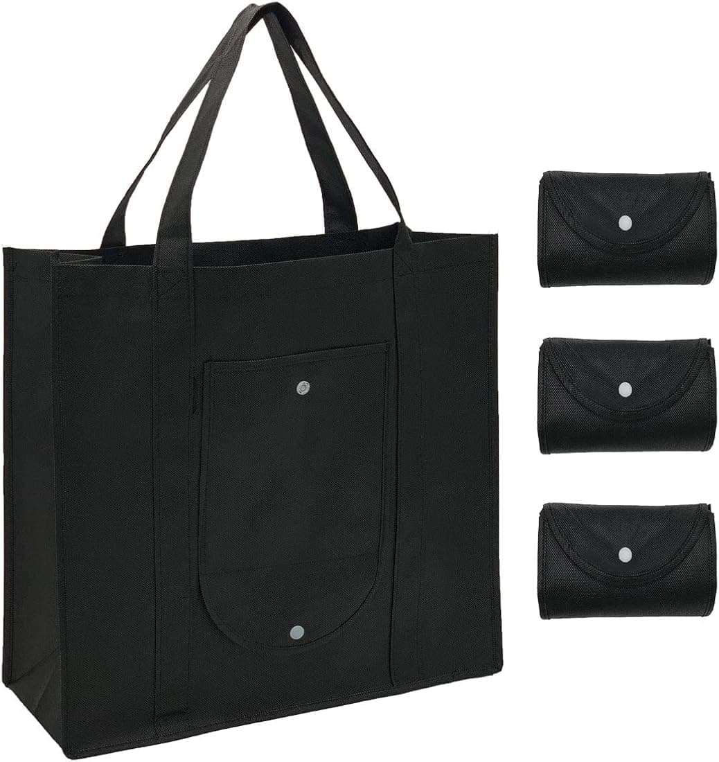 3Pcs Reusable Grocery Bags Foldable Tote Bag for Shopping Eco Giant Storage Pouch Bag Eco Friendly & Recyclable (3Pcs Black)