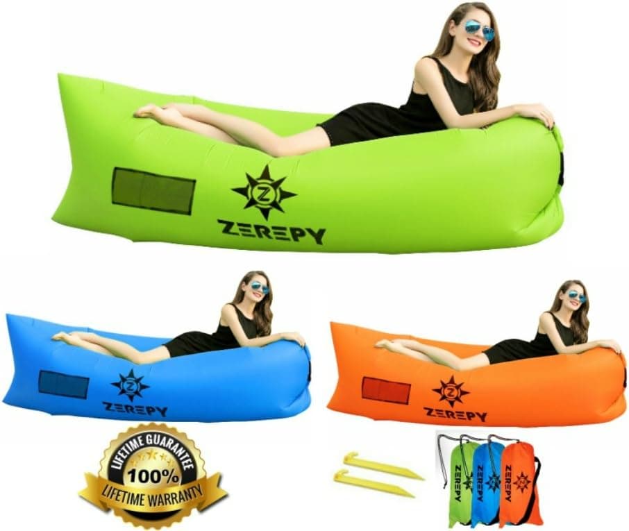 Zerepy Inflatable Lounger with Carry bag and Securing Stake for Traveling, Camping, Hiking, Pool, Beach, Park; Use Indoor or Outdoor as Lounge Chair, Air Sofa Bag, Air Hammock, Bed, Couch