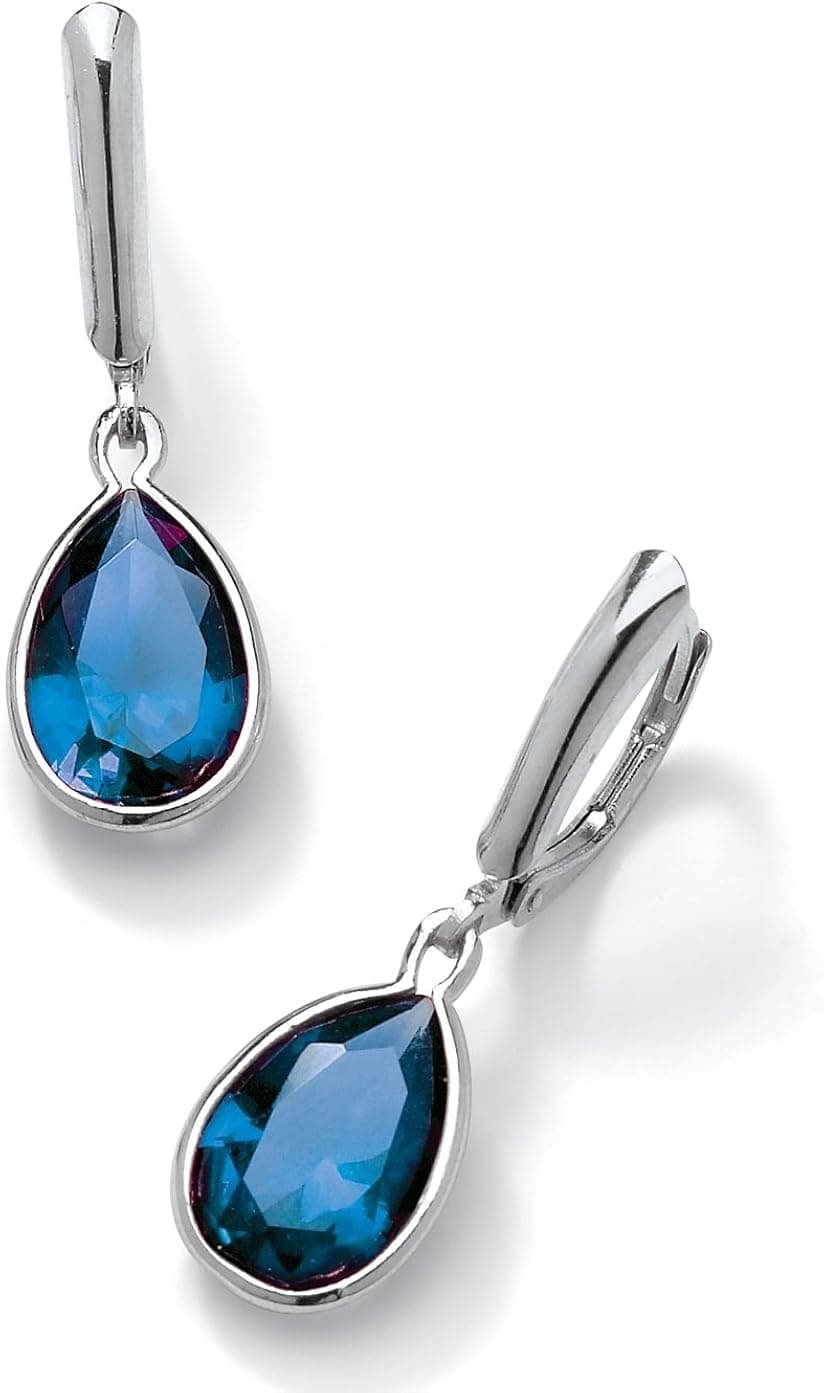 Pear-Shaped Birthstone Sterling Silver Drop Earrings- September- Simulated Sapphire
