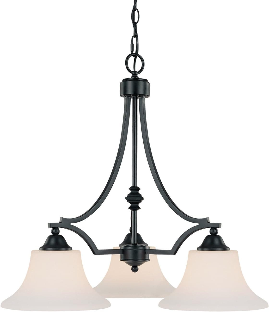 Capital Lighting 4023BC-112 Towne & Country Collection 3-Light Chandelier, Basic Black Finish with Soft White Glass