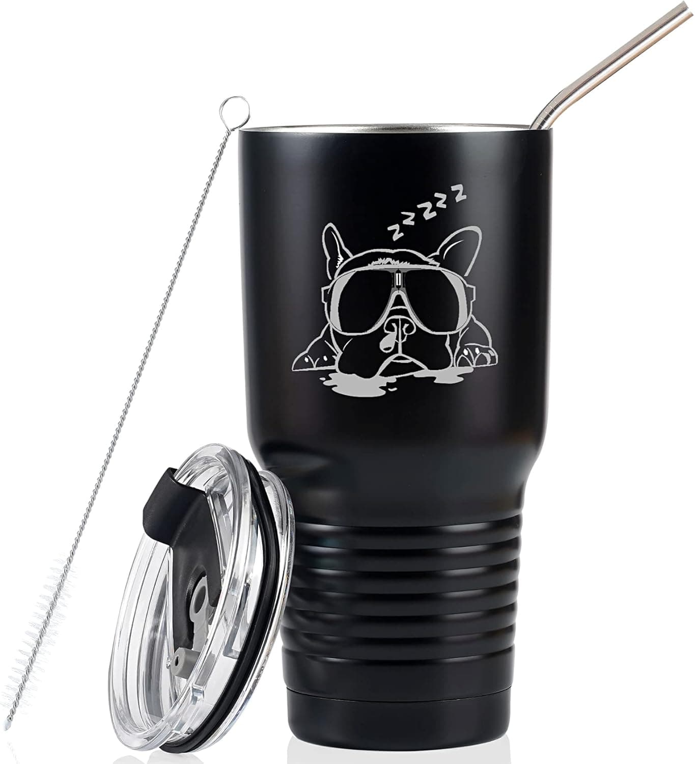 Onebttl French Bulldog Gifts for Women Men, Best Frenchie Gifts, Funny Dog Lover Gifts for Frenchie Mom/Dad, Black Stainless Steel Tumbler 30 oz, Pardon My Frenchie