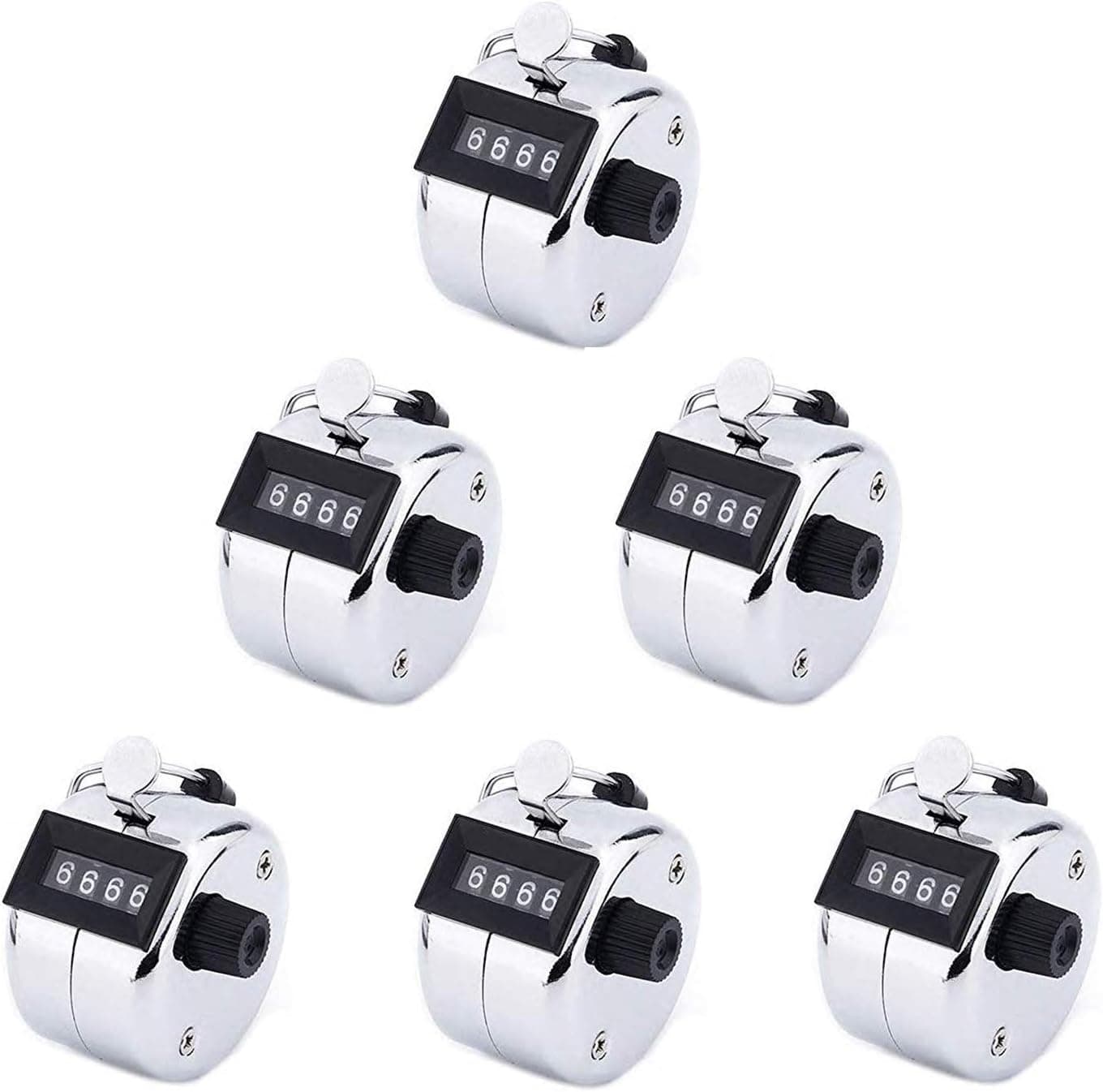Mechanical Tally Counter Handheld 6 Pack,Horsky Digit Number Lap Counter Manual Clicker with Finger Ring Sliver