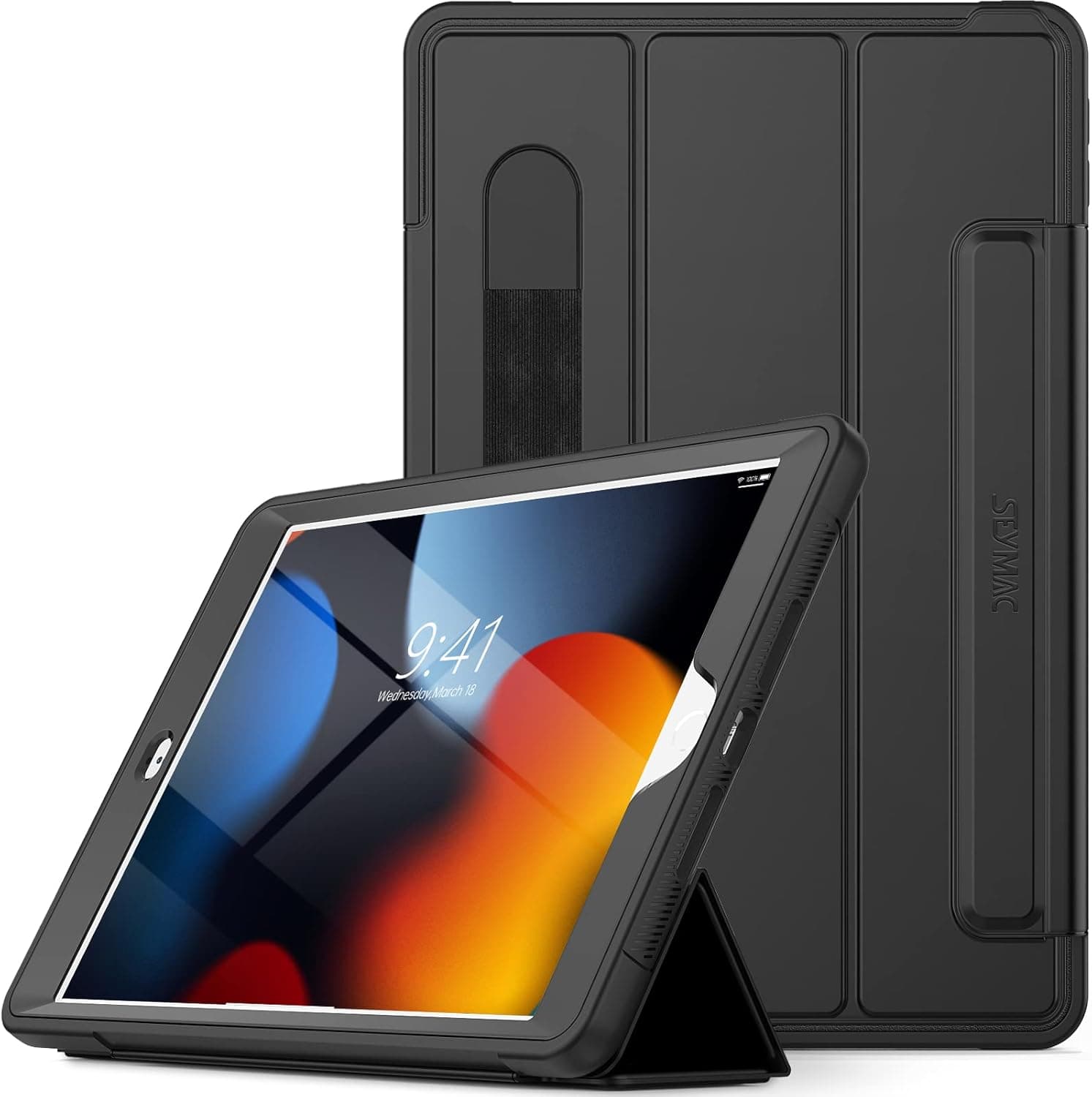 SEYMAC stock iPad 8th/7th Generation Case 10.2'' with [Screen Protector], Heavy Duty [Full-Body] Shockproof Case with Tri-fold Stand for iPad 8th/7th Generation 2020/2019 (Black)