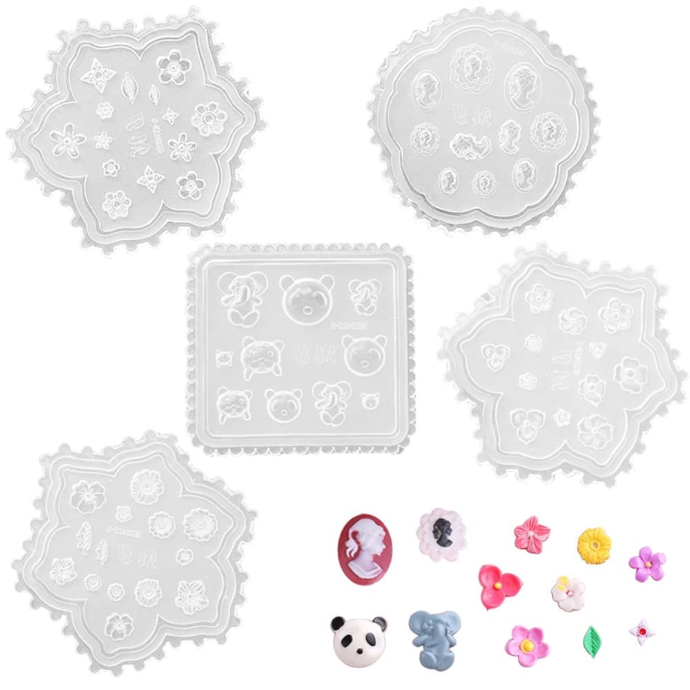 5 Pcs Flowers 3D Silicone Mold Nails Art Carving Mold for DIY Nail Art Decorations Supplies Nail Art Templates Maincure Tool (Style 1)